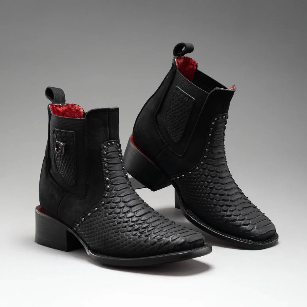 Joe Boots Women”s Viperette Python Tribute Square Toe Ankle Boots - Black - OriginalWestern.com