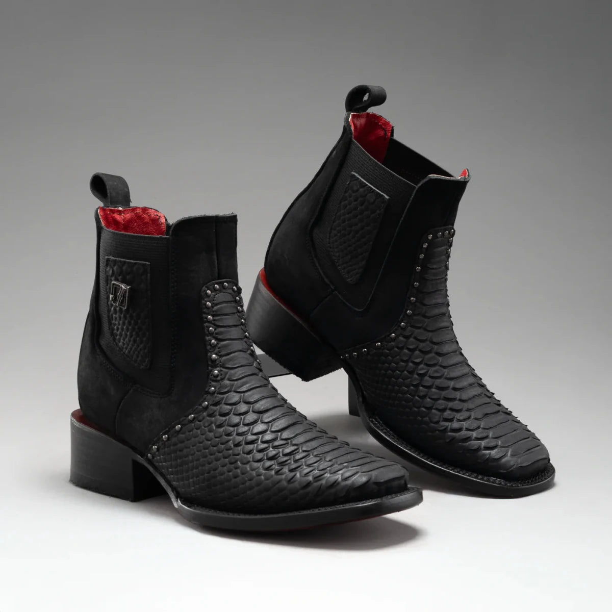 Joe Boots Women”s Viperette Python Tribute Square Toe Ankle Boots - Black - OriginalWestern.com