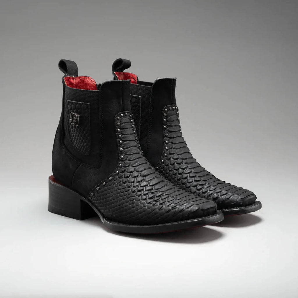 Joe Boots Women”s Viperette Python Tribute Square Toe Ankle Boots - Black - OriginalWestern.com