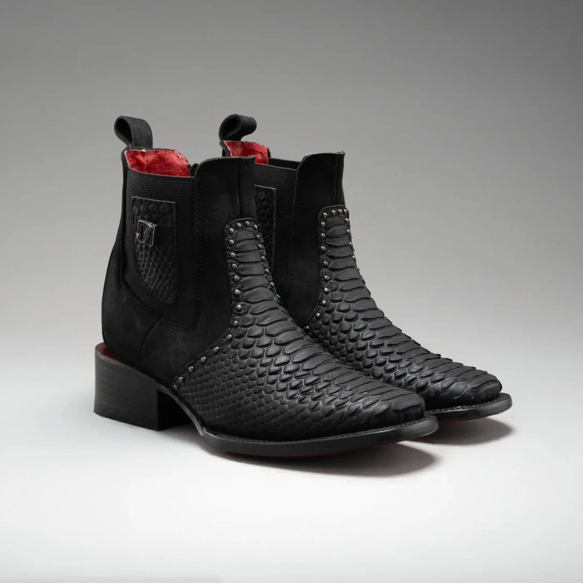 Joe Boots Women”s Viperette Python Tribute Square Toe Ankle Boots - Black - OriginalWestern.com