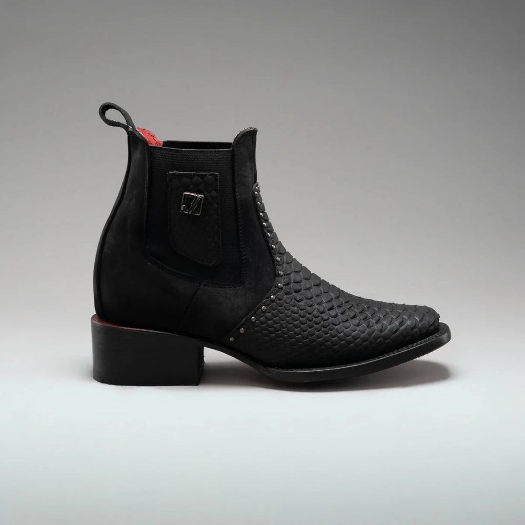 Joe Boots Women”s Viperette Python Tribute Square Toe Ankle Boots - Black - OriginalWestern.com