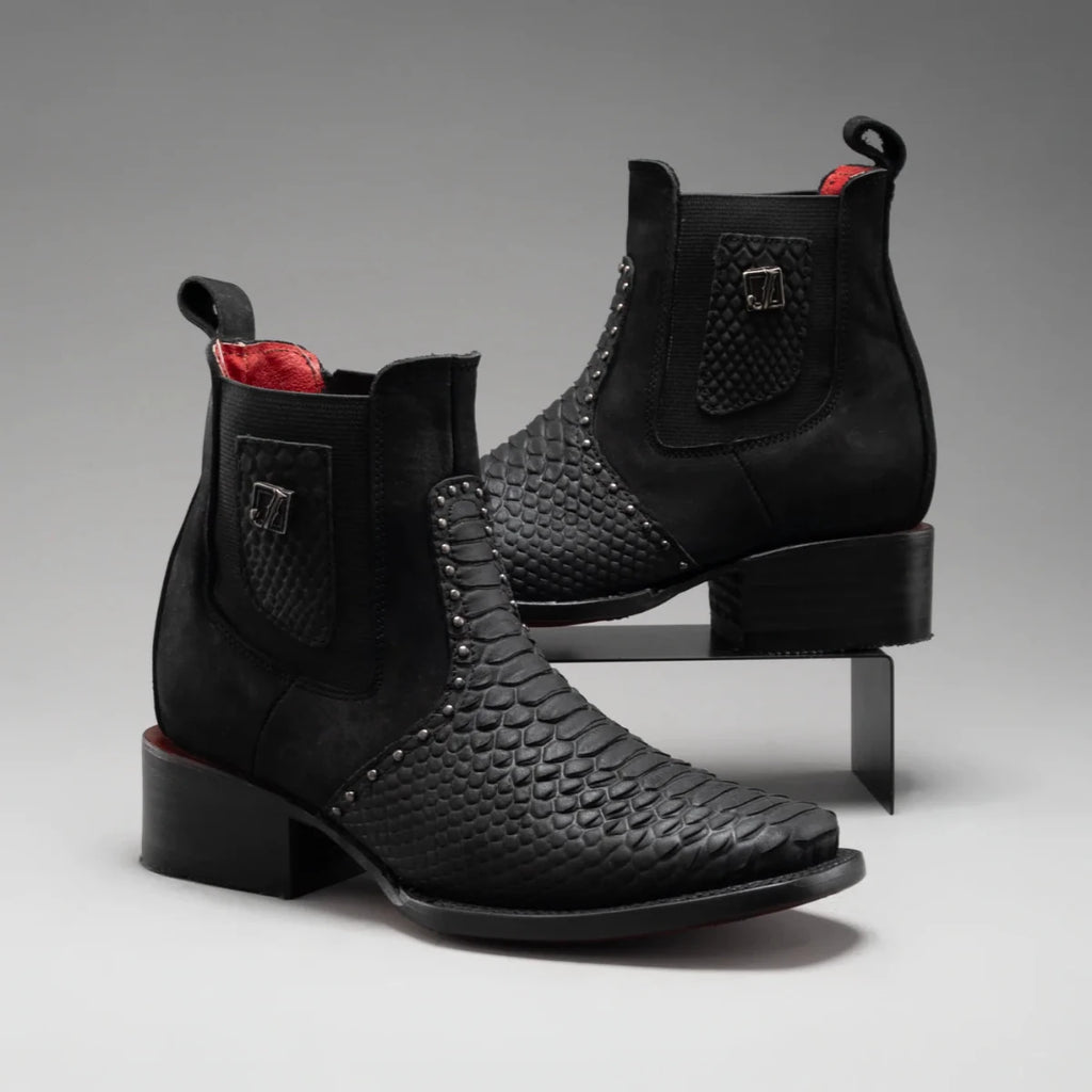 Joe Boots Women”s Viperette Python Tribute Square Toe Ankle Boots - Black - OriginalWestern.com