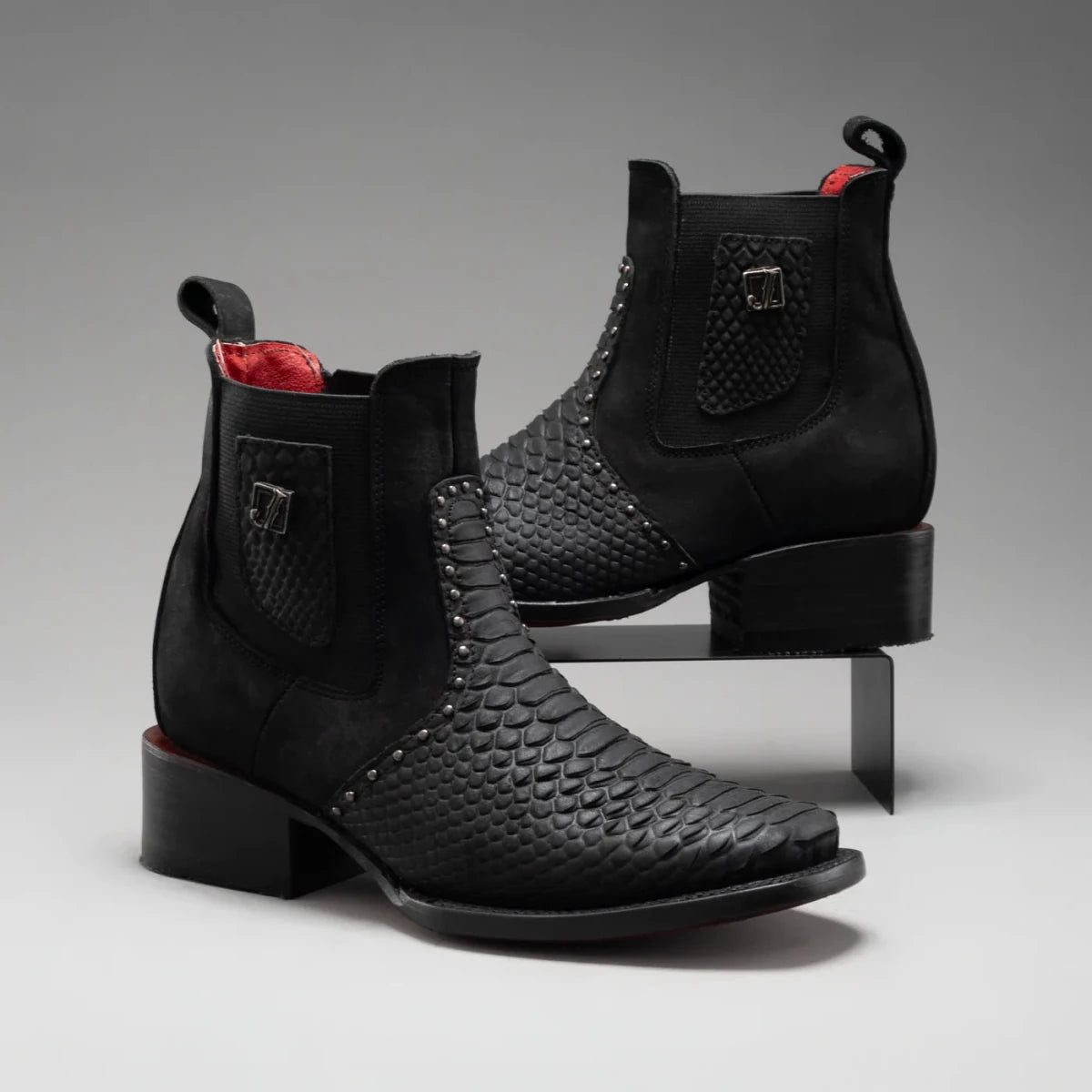 Joe Boots Women”s Viperette Python Tribute Square Toe Ankle Boots - Black - OriginalWestern.com