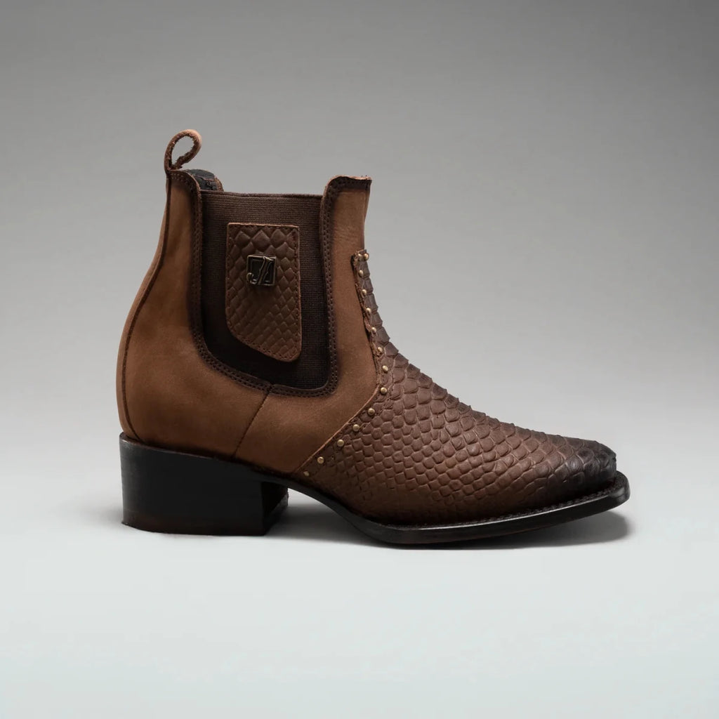 Joe Boots Women”s Viperette Python Tribute Square Toe Ankle Boots - Brown - OriginalWestern.com