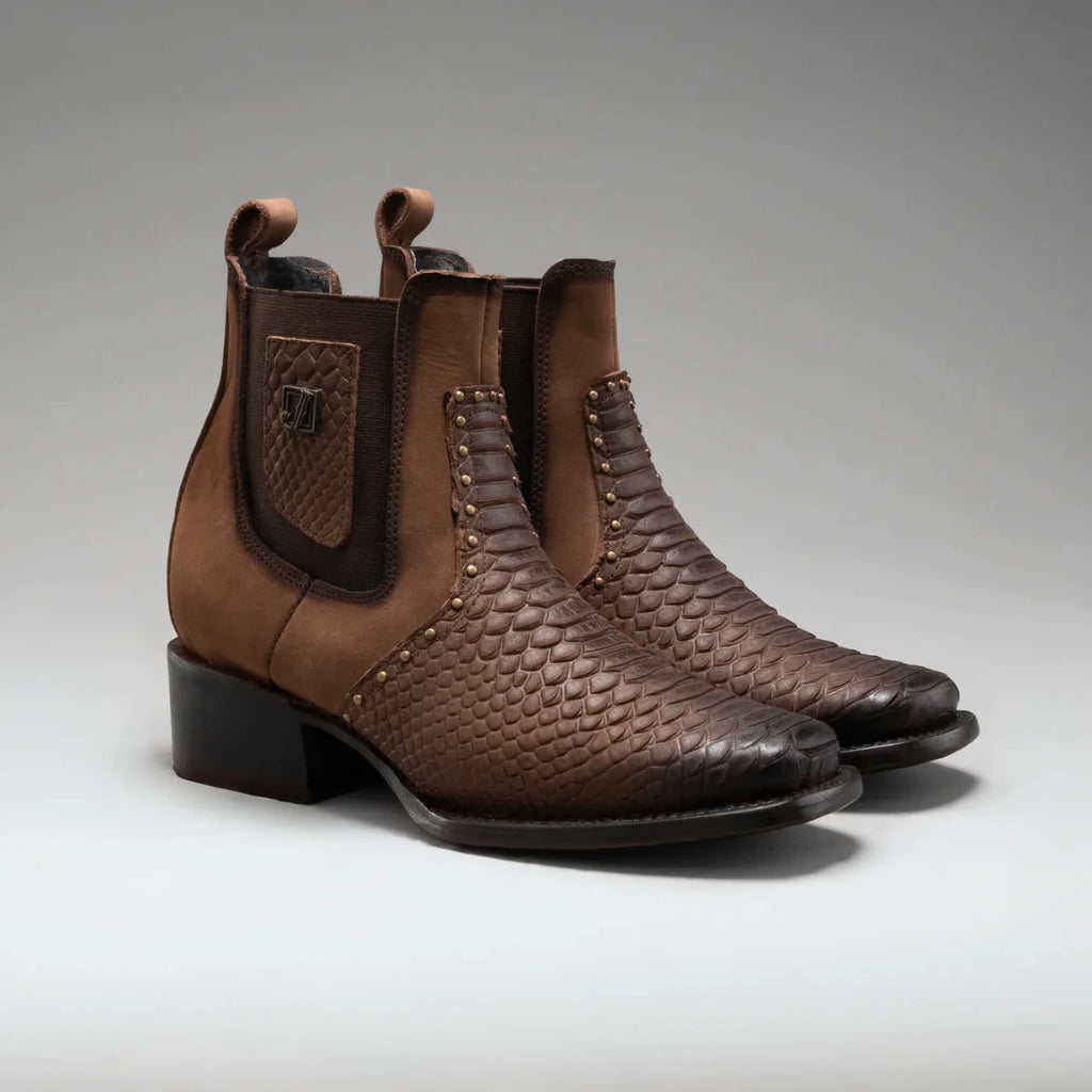 Joe Boots Women”s Viperette Python Tribute Square Toe Ankle Boots - Brown - OriginalWestern.com