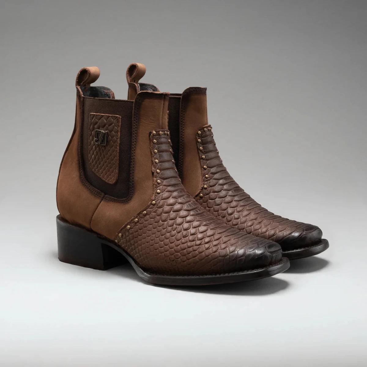 Joe Boots Women”s Viperette Python Tribute Square Toe Ankle Boots - Brown - OriginalWestern.com