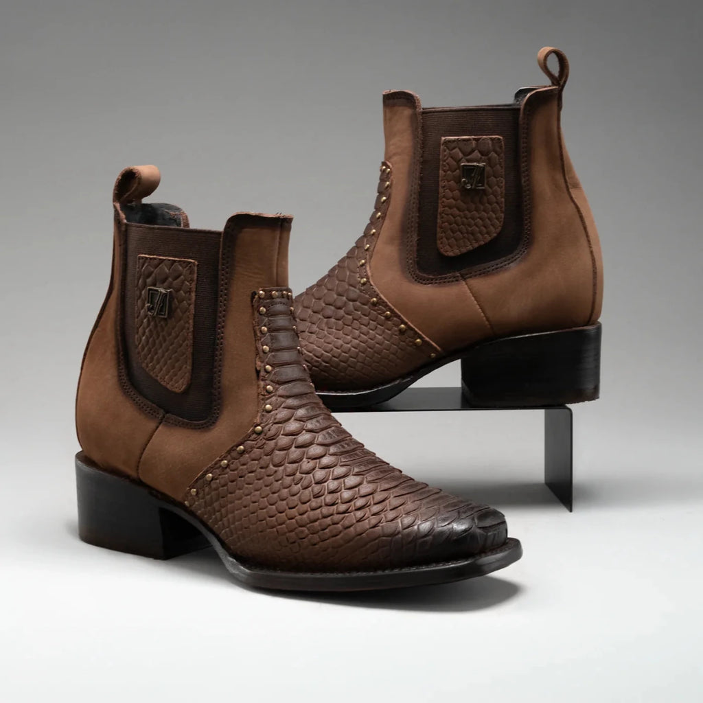 Joe Boots Women”s Viperette Python Tribute Square Toe Ankle Boots - Brown - OriginalWestern.com