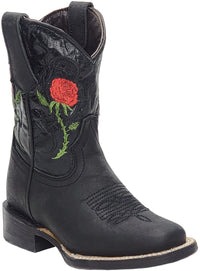 Silverton Kid's Rose All Leather Square Toe Boots-Black