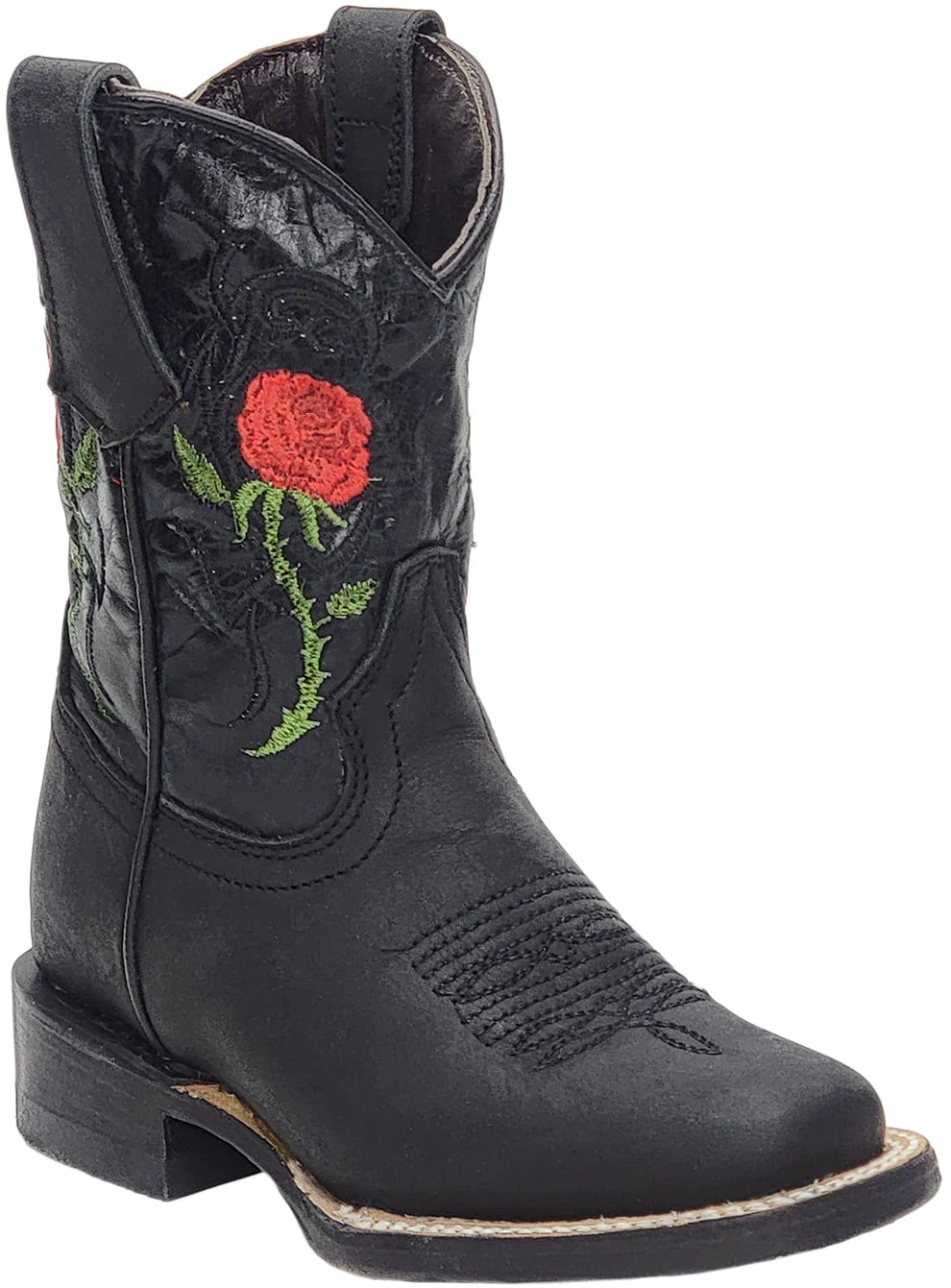 Silverton Kid's Rose All Leather Square Toe Boots-Black