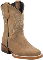 Silverton Kid's Jennifer All Leather Square Toe Boots-Beige