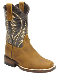 Silverton Kid's All Leather Square Toe Boots-Honey