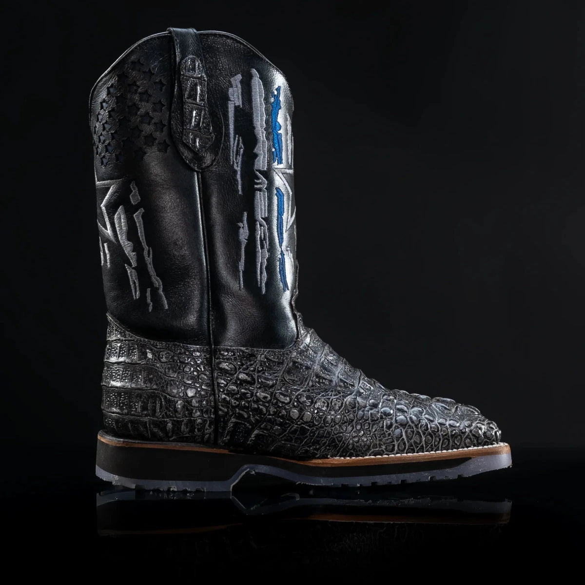 King Welt Men’s Thin Blue Line 11” Caiman Print Work Boots – Gray - OriginalWestern.com