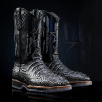 King Welt Men’s Thin Blue Line 11” Caiman Print Work Boots – Gray - OriginalWestern.com