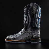 King Welt Men’s Thin Blue Line 11” Caiman Print Work Boots – Gray - OriginalWestern.com