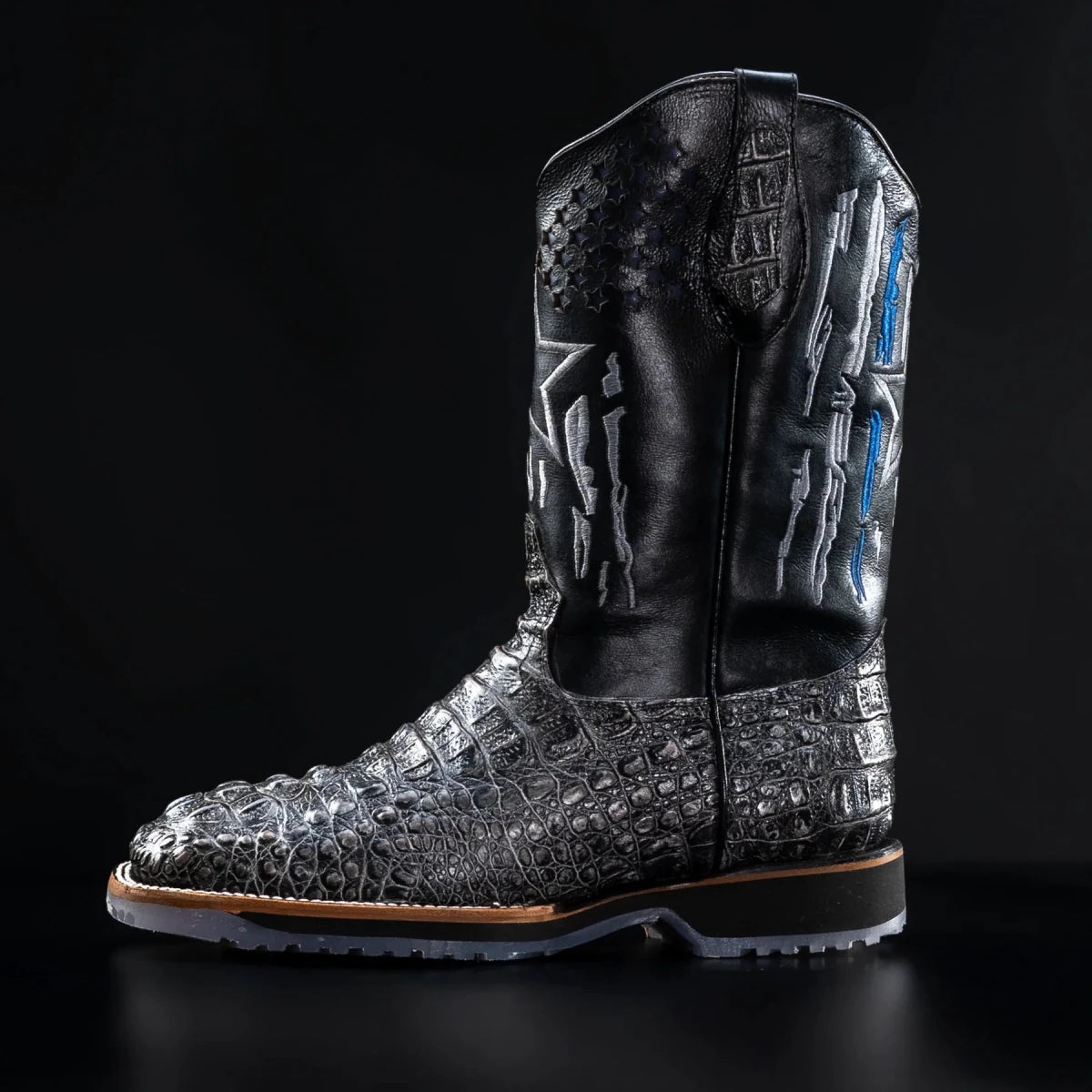 King Welt Men’s Thin Blue Line 11” Caiman Print Work Boots – Gray - OriginalWestern.com