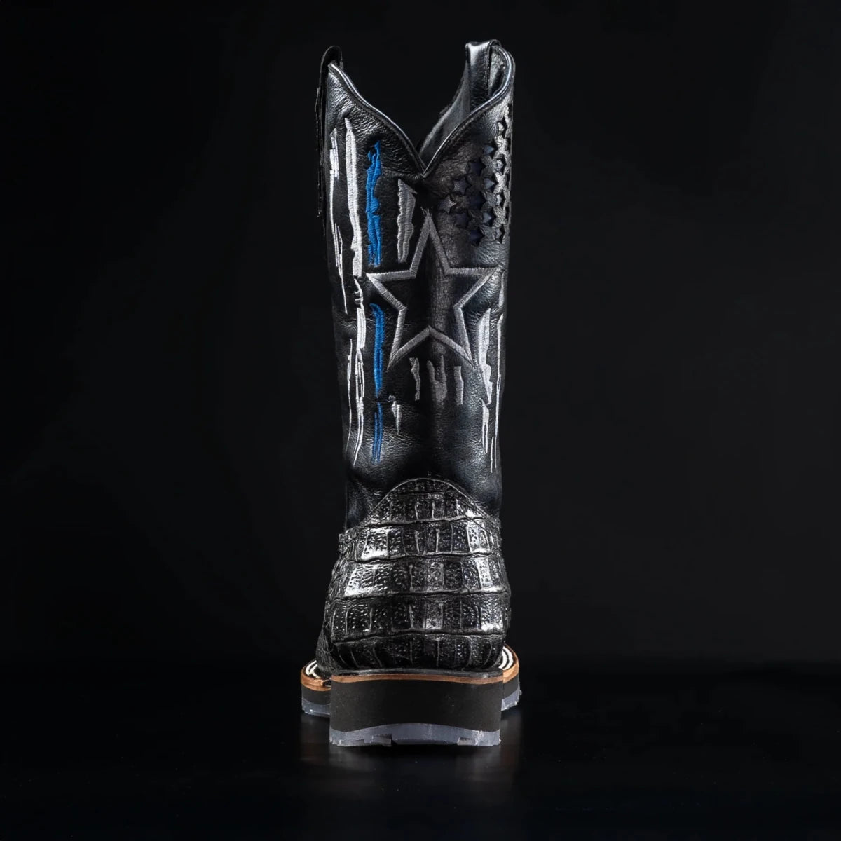 King Welt Men’s Thin Blue Line 11” Caiman Print Work Boots – Gray - OriginalWestern.com