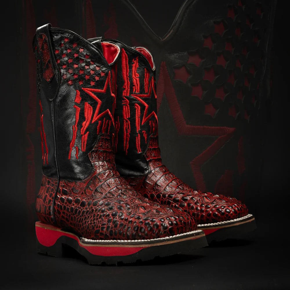 King Welt Men’s Thin Blue Line 11” Caiman Work Boots – Red - OriginalWestern.com