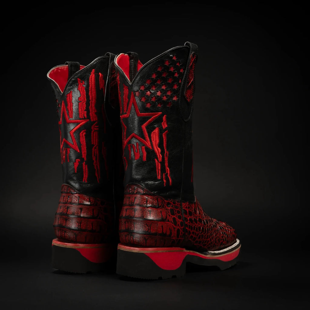 King Welt Men’s Thin Blue Line 11” Caiman Work Boots – Red - OriginalWestern.com