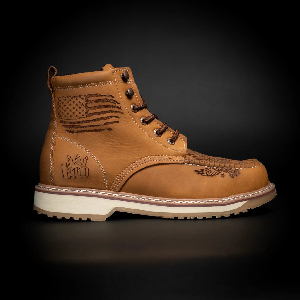 King Welt Patriot 6” Moc Toe Lace Up Work Boots – Tan - OriginalWestern.com