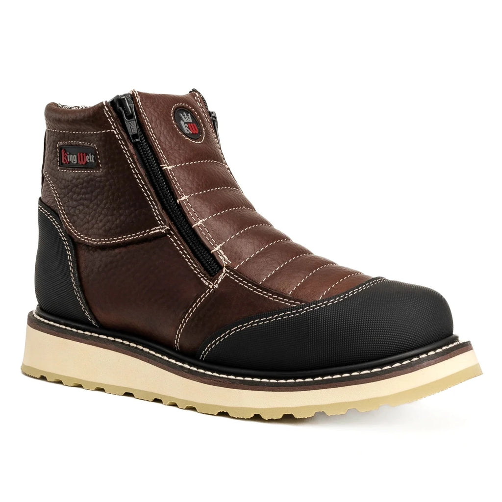 King Welt Ultra Flex 6” Zipper Double Work Boots – Brown/Black - OriginalWestern.com