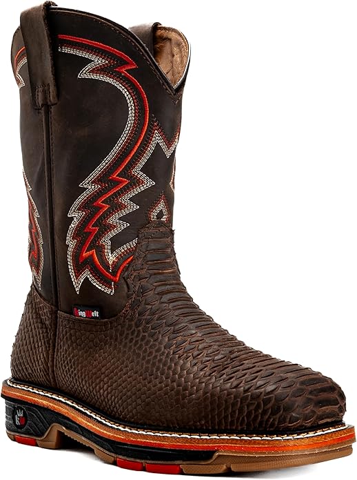 King Welt Venom 11” Python Tribute Square Toe Soft Toe Light Weight Work Boots – Brown - OriginalWestern.com