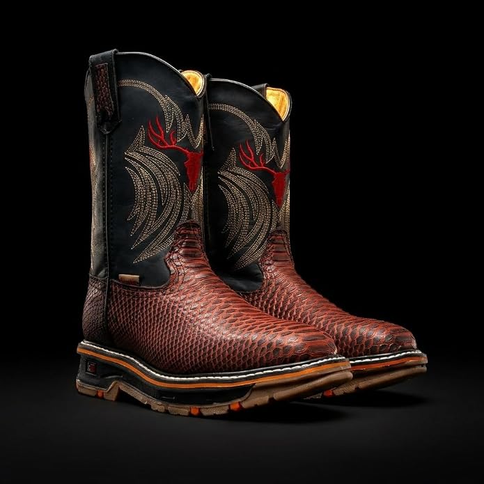 King Welt Venom 11” Python Tribute Square Toe Soft Toe Light Weight Work Boots – Ember Red - OriginalWestern.com