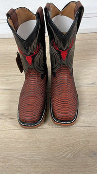 King Welt Venom 11” Python Tribute Square Toe Soft Toe Light Weight Work Boots – Ember Red - OriginalWestern.com