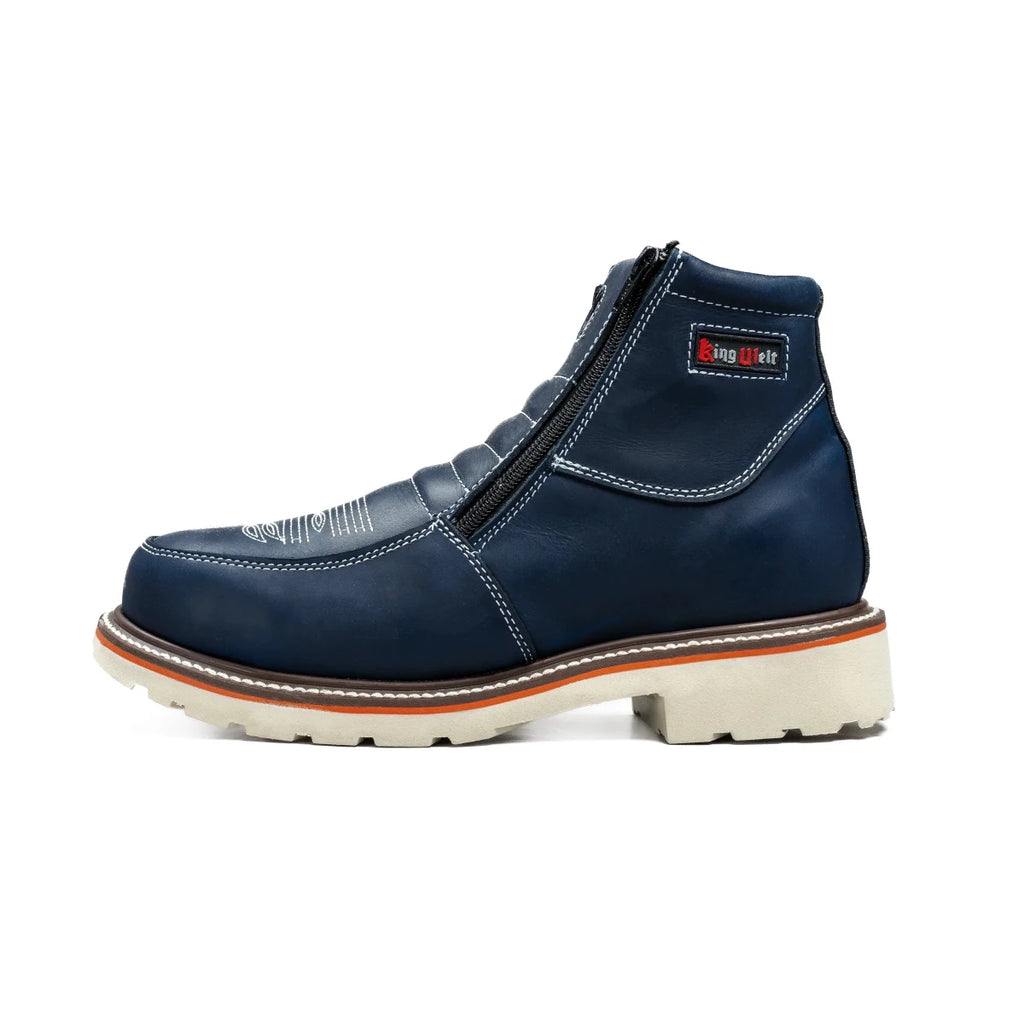 King Welt Western Flex 6” Zipper Double Work Boots Soft Toe– Navy - OriginalWestern.com