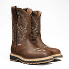 King Welt Women's 11' Square Toe Western Work Boots - Soft Toe Brown - OriginalWestern.com