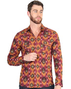 El General - Men's Burgundy Western Shirt with Geometric Pattern 44426