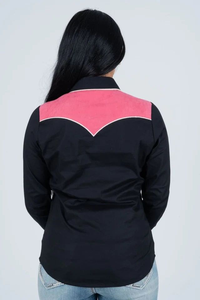 Ladies Cotton Black Embroidered Western Shirt With Suede
