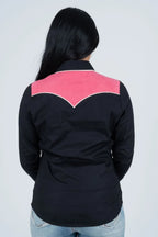 Ladies Cotton Black Embroidered Western Shirt With Suede