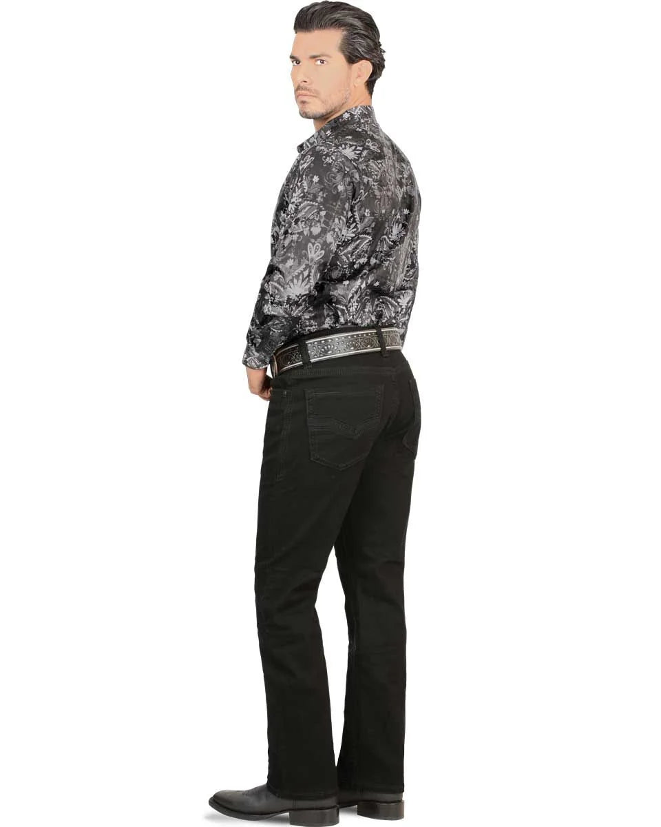 Men's Boot Cut Western Jeans – Stretch Denim Cowboy Pants -  Black 9054
