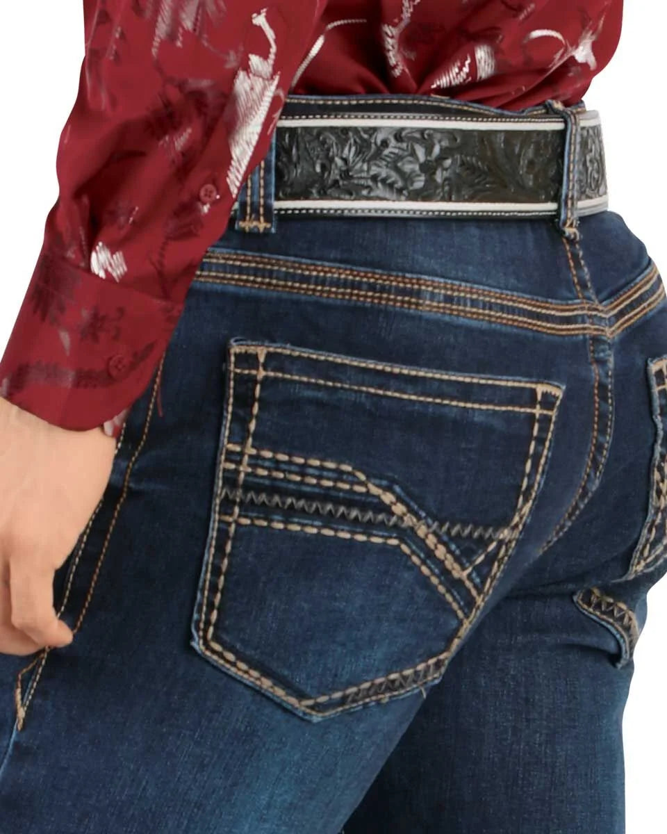 Men's Boot Cut Western Jeans – Stretch Denim Cowboy Pants -  Dk Blue 9046