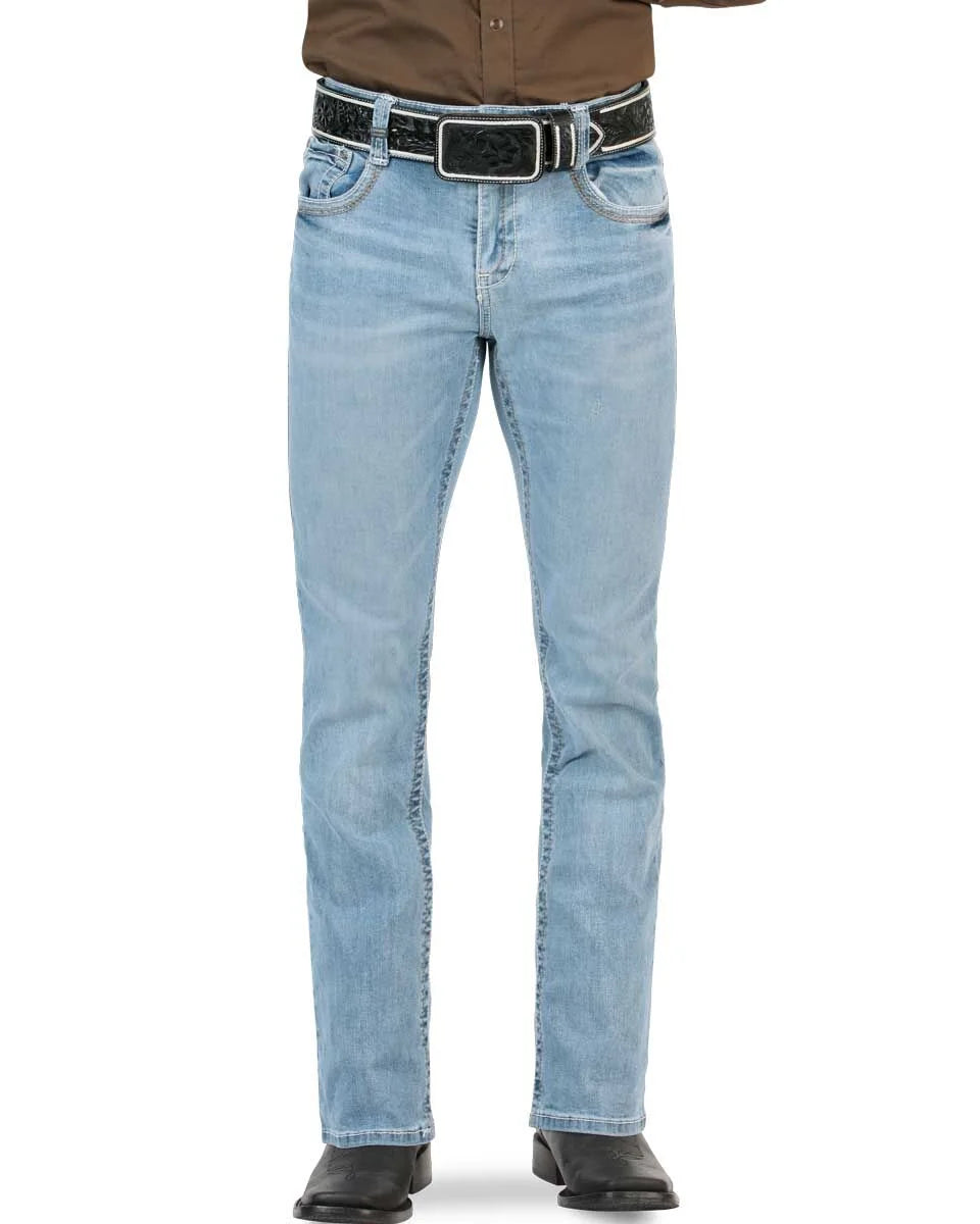 Men's Boot Cut Western Jeans – Stretch Denim Cowboy Pants - Lt Blue 9045