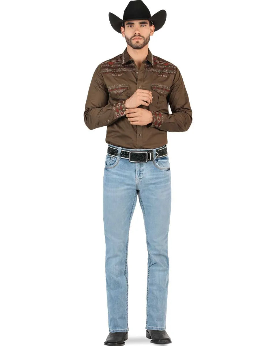 Men's Boot Cut Western Jeans – Stretch Denim Cowboy Pants - Lt Blue 9045