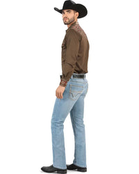 Men's Boot Cut Western Jeans – Stretch Denim Cowboy Pants - Lt Blue 9045