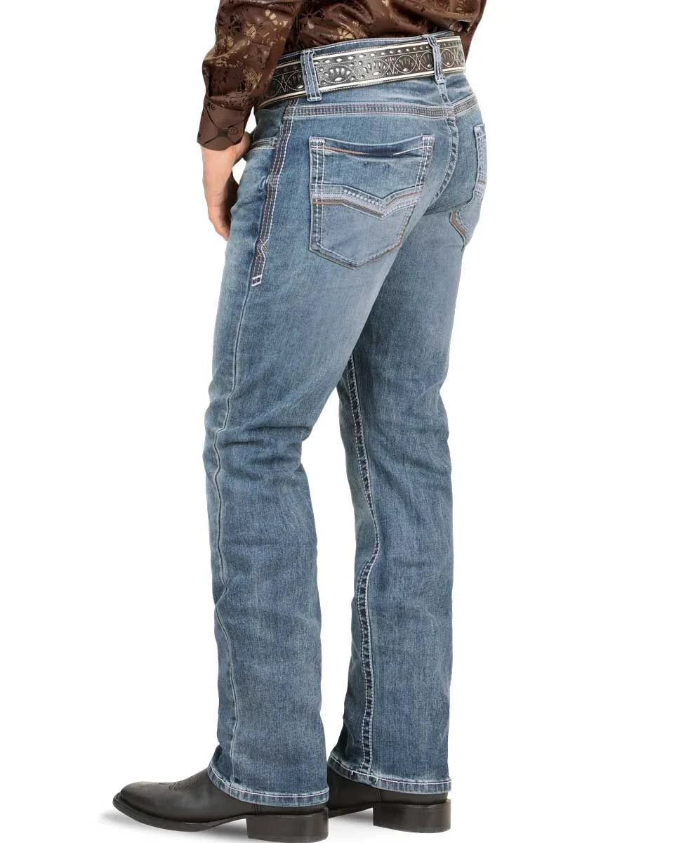 Men's Boot Cut Western Jeans – Stretch Denim Cowboy Pants - Lt Blue 9054