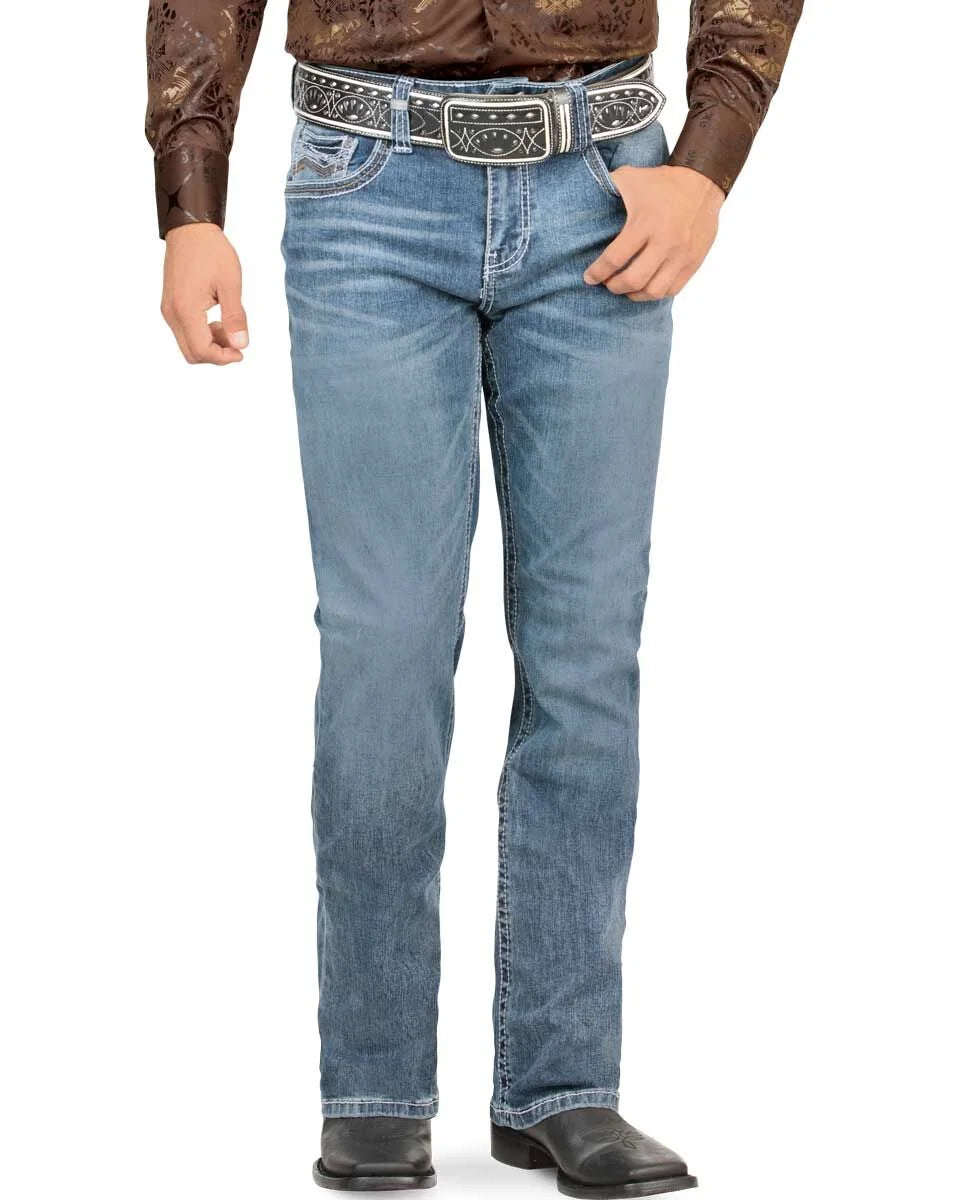 Men's Boot Cut Western Jeans – Stretch Denim Cowboy Pants - Lt Blue 9054