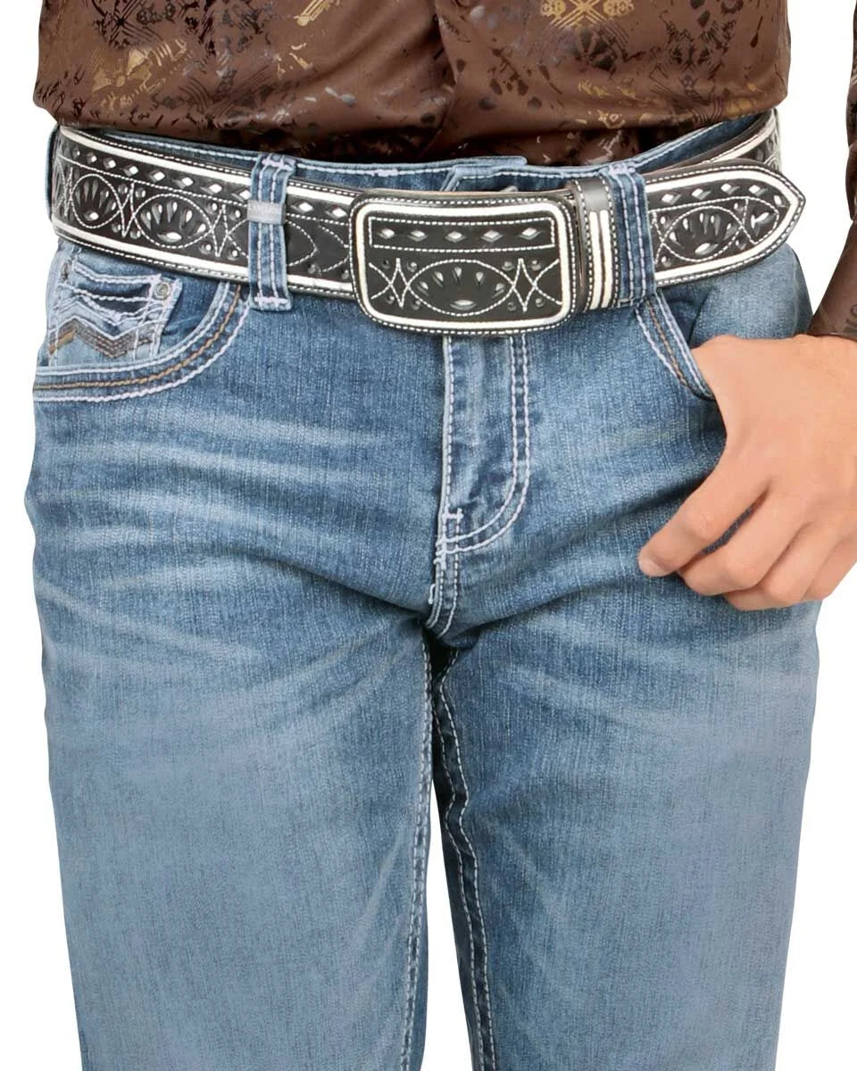 Men's Boot Cut Western Jeans – Stretch Denim Cowboy Pants - Lt Blue 9054