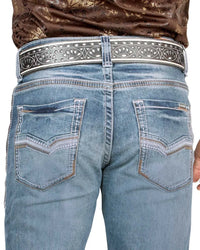 Men's Boot Cut Western Jeans – Stretch Denim Cowboy Pants - Lt Blue 9054