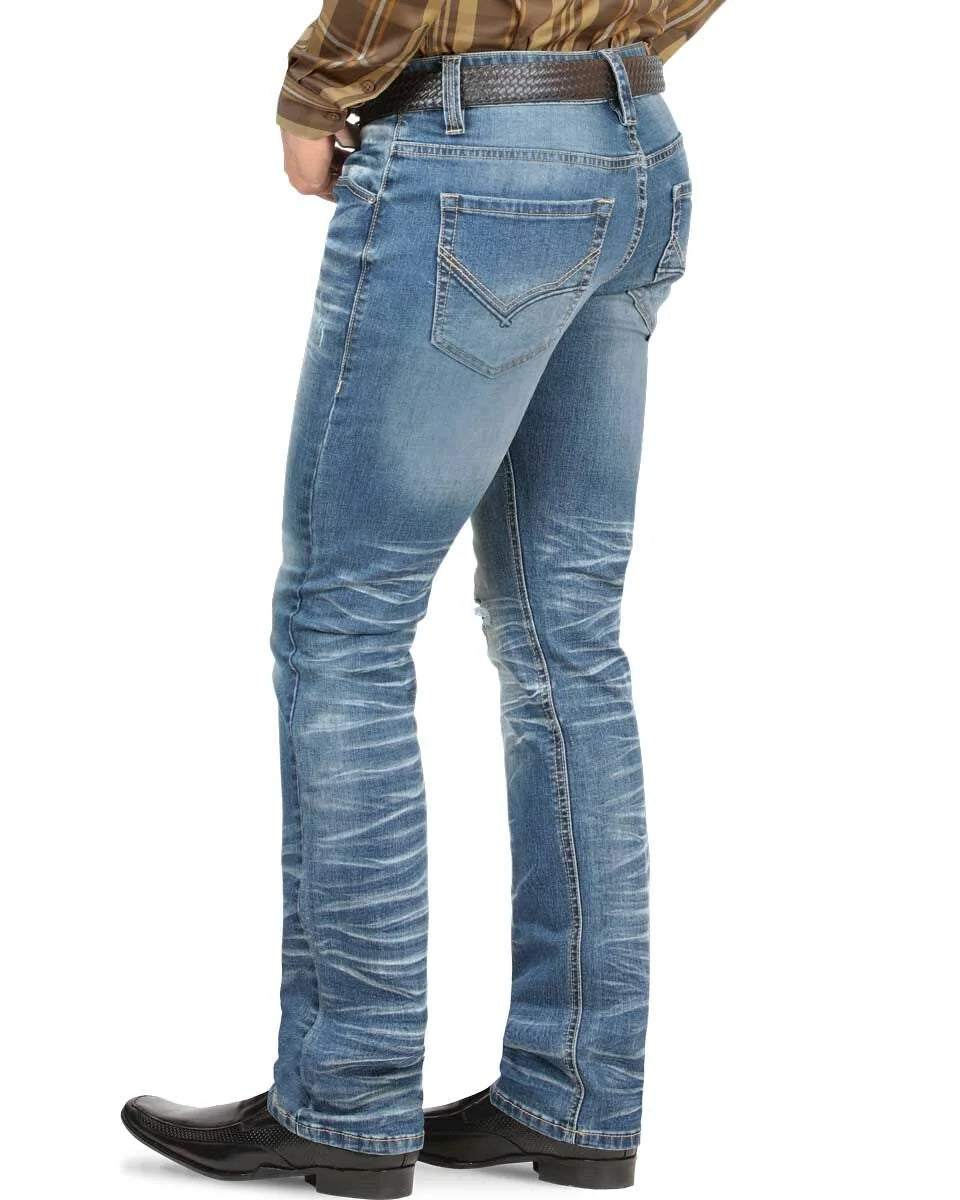 Men's Boot Cut Western Jeans – Stretch Denim Cowboy Pants -   Med Blue 1601