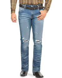 Men's Boot Cut Western Jeans – Stretch Denim Cowboy Pants -   Med Blue 1601