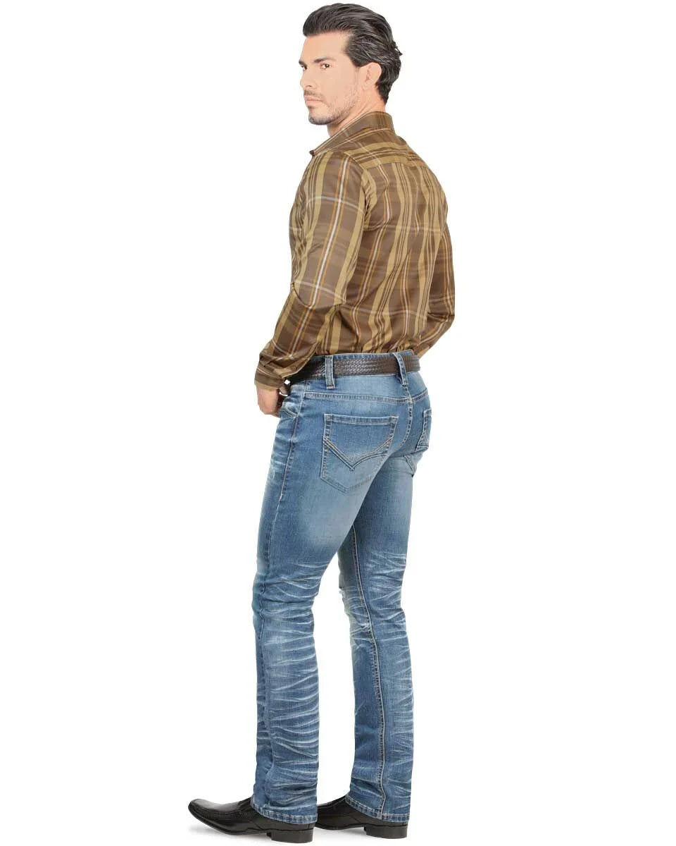 Men's Boot Cut Western Jeans – Stretch Denim Cowboy Pants -   Med Blue 1601