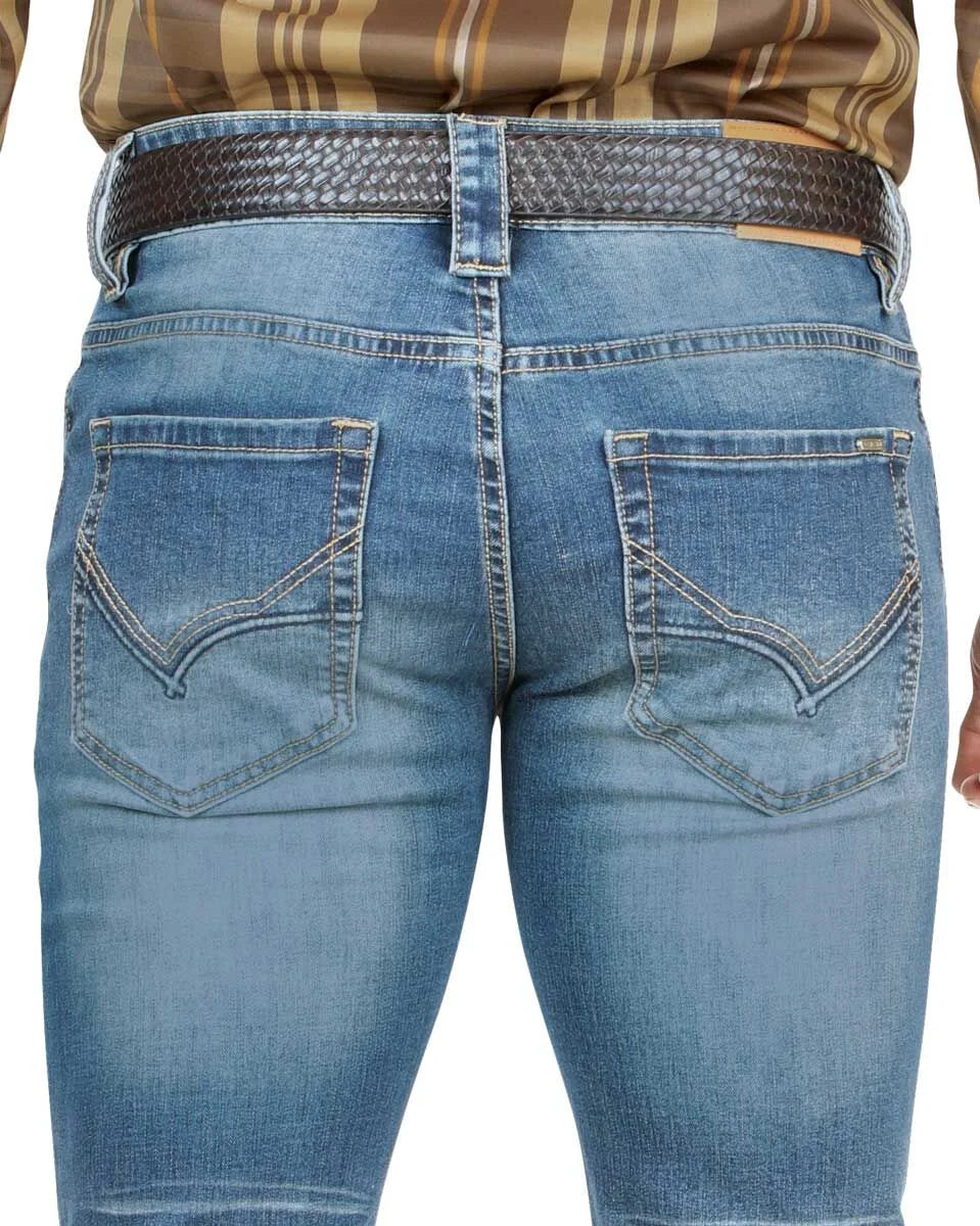 Men's Boot Cut Western Jeans – Stretch Denim Cowboy Pants -   Med Blue 1601
