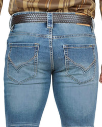 Men's Boot Cut Western Jeans – Stretch Denim Cowboy Pants -   Med Blue 1601