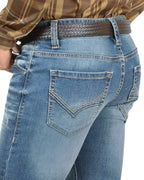 Men's Boot Cut Western Jeans – Stretch Denim Cowboy Pants -   Med Blue 1601