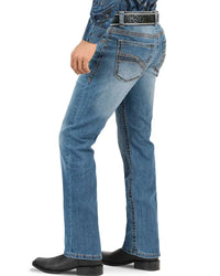 Men's Boot Cut Western Jeans – Stretch Denim Cowboy Pants - Med Blue 9046