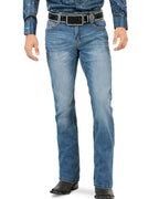 Men's Boot Cut Western Jeans – Stretch Denim Cowboy Pants - Med Blue 9046