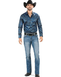 Men's Boot Cut Western Jeans – Stretch Denim Cowboy Pants - Med Blue 9046